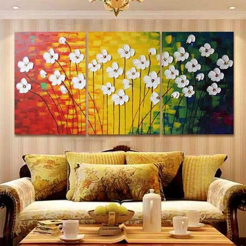 Flower Paintings, Acrylic Flower Painting, 3 Piece Wall Art, Palette Knife Painting, Texture Artwork-Silvia Home Craft