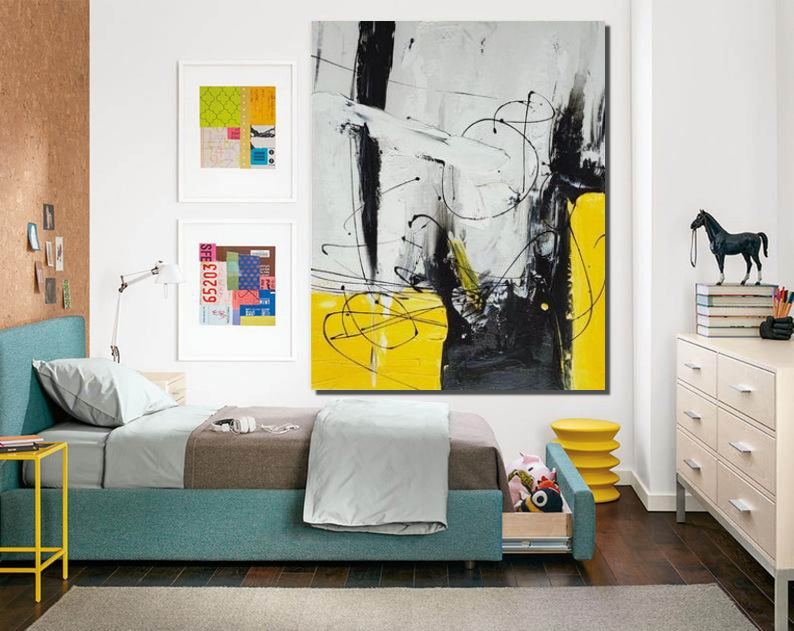 Large Modern Canvas Painting, Contemporary Modern Artwork, Wall Art for Bedroom, Hand Painted Wall Art Painting-Silvia Home Craft