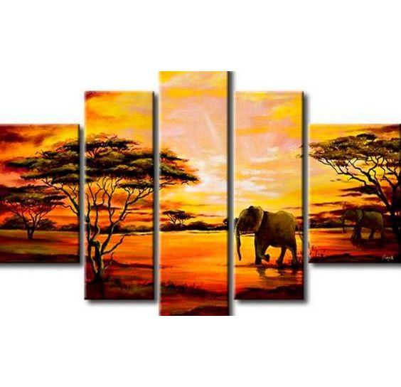 Extra Large Wall Art, African Elephant and Tree Painting, Bedroom Canvas Painting, Buy Art Online-Silvia Home Craft