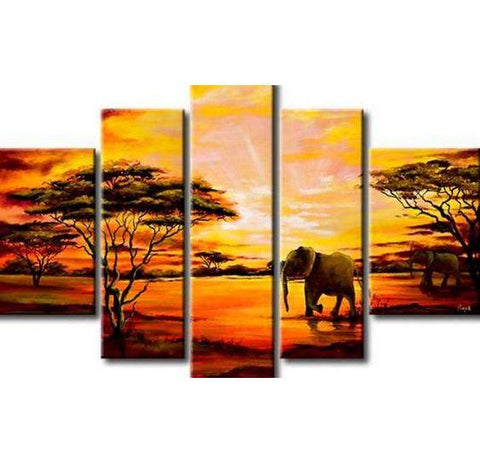Extra Large Wall Art, African Elephant and Tree Painting, Bedroom Canvas Painting, Buy Art Online-Silvia Home Craft