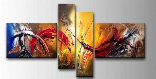 4 Piece Wall Art Paintings, Modern Contemporary Painting, Paintings for Living Room, Large Painting Above Bed, Acrylic Painting on Canvas-Silvia Home Craft