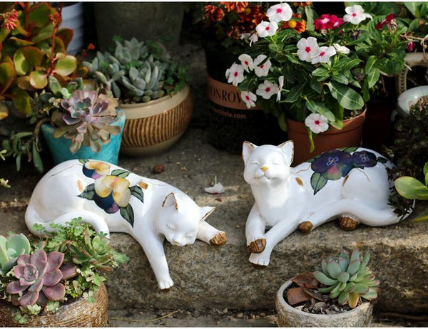 Lovely Cat Statue for Garden Ornament, Sleeping Cats Resin Statues, Garden Courtyard Decoration, Villa Outdoor Decor Gardening Ideas, House Warming Gift-Silvia Home Craft
