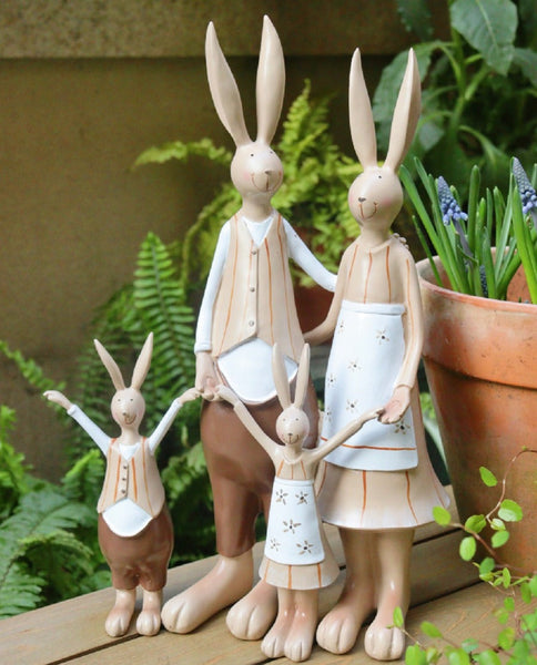 Lovely Rabbit Family Statue for Garden, Unique Modern Garden Sculptures, Beautiful Cute Garden Courtyard Ornaments, Creative Villa Outdoor Decor Gardening Ideas-Silvia Home Craft