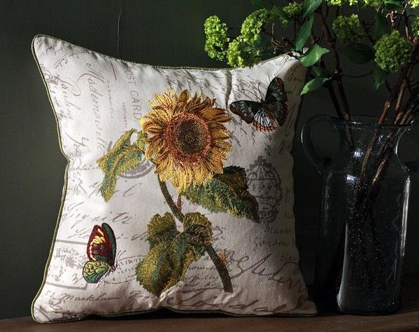 Sunflower Pillow, Spring Flower Pillow, Cotton and Linen Pillow Cover, Rustic Sofa Pillows for Living Room, Decorative Throw Pillows for Couch-Silvia Home Craft