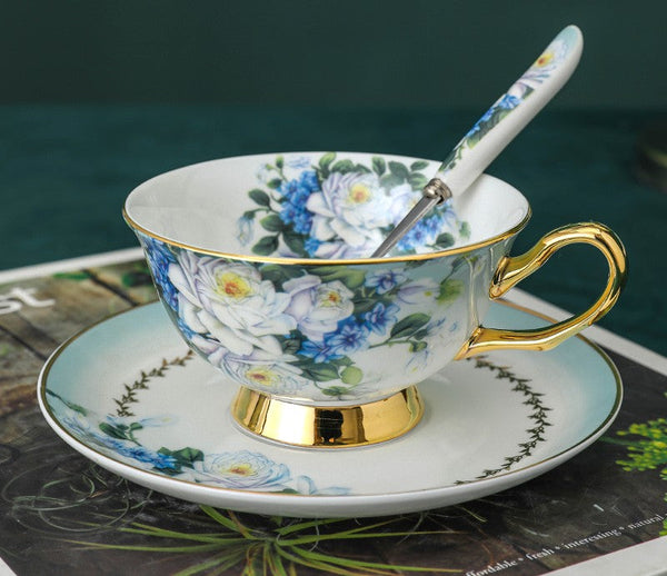 Royal Bone China Porcelain Tea Cup Set, Rose Flower Pattern Ceramic Cups, Elegant British Ceramic Coffee Cups, Unique Tea Cup and Saucer in Gift Box-Silvia Home Craft
