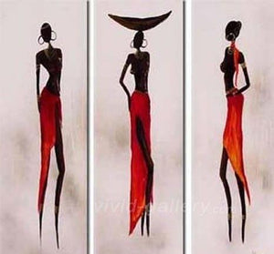 African Woman Painting, Canvas Painting, Abstract Art, Abstract Painting, Acrylic Art, 3 Piece Wall Art-Silvia Home Craft