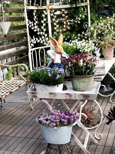 Bunny Flower Pot, Villa Outdoor Decor Gardening Ideas, House Warming Gift, Garden Courtyard Ornament, Large Rabbit Statue for Garden-Silvia Home Craft
