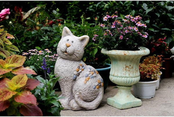 Large Lovely Cat Statue for Garden Courtyard Ornament, Animal Statue, Villa Outdoor Decor Gardening Ideas-Silvia Home Craft