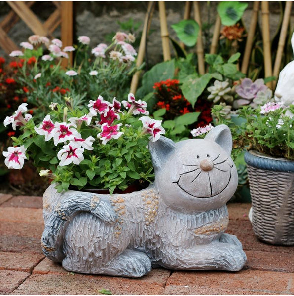 Large Cat Statue, Sitting Cat Flower Pot Statue, Pet Statue for Garden Courtyard Ornaments, Villa Outdoor Decor Gardening Ideas-Silvia Home Craft