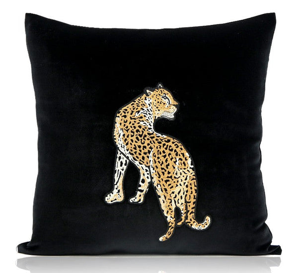 Contemporary Throw Pillows, Cheetah Decorative Throw Pillows, Modern Sofa Pillows, Black Decorative Pillows for Living Room-Silvia Home Craft