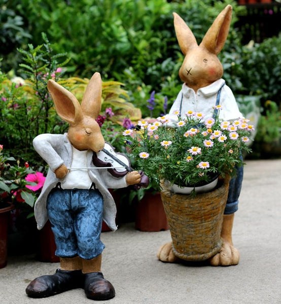 Large Rabbit Statue for Garden, Bunny Flower Pot, Garden Courtyard Ornament, Villa Outdoor Decor Gardening Ideas, House Warming Gift-Silvia Home Craft