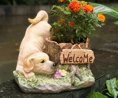 Large Dog Flowerpot, Unique Resin Statue for Garden, Villa Outdoor Decor Gardening Ideas, Creative Modern Statue for Garden Ornaments-Silvia Home Craft