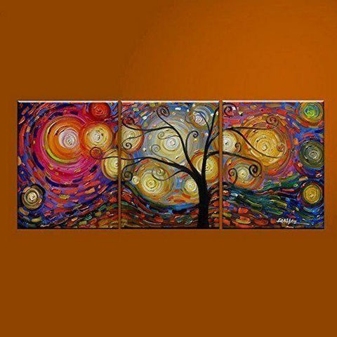 Abstract Art Painting, 3 Piece Canvas Art, Tree of Life Painting, Modern Paintings, Canvas Painting for Living Room, Large Group Painting-Silvia Home Craft