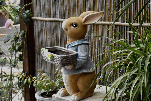 Garden Ornaments, Large Rabbit Statues for Garden, Bunny Flowerpot, Villa Outdoor Gardening Ideas, Modern Animal Garden Sculptures-Silvia Home Craft