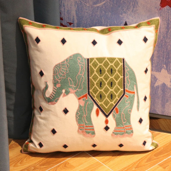 Elephant Embroider Cotton Pillow Covers, Farmhouse Decorative Sofa Pillows, Cotton Decorative Pillows, Decorative Throw Pillows for Couch-Silvia Home Craft