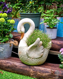Large Swan Flower Pot for Garden, Swan Statue, Animal Statue for Garden Courtyard Ornament, Villa Outdoor Decor Gardening Ideas-Silvia Home Craft