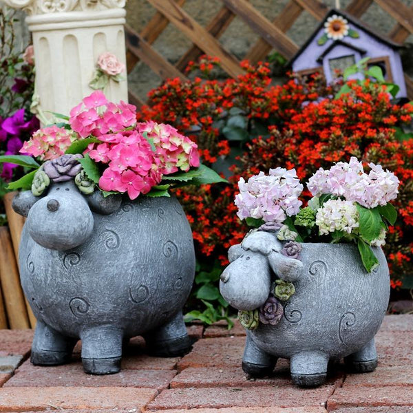 Lovely Sheep Statue for Garden, Sheep Flower Pot, Animal Statue for Garden Courtyard Ornament, Villa Outdoor Decor Gardening Ideas-Silvia Home Craft