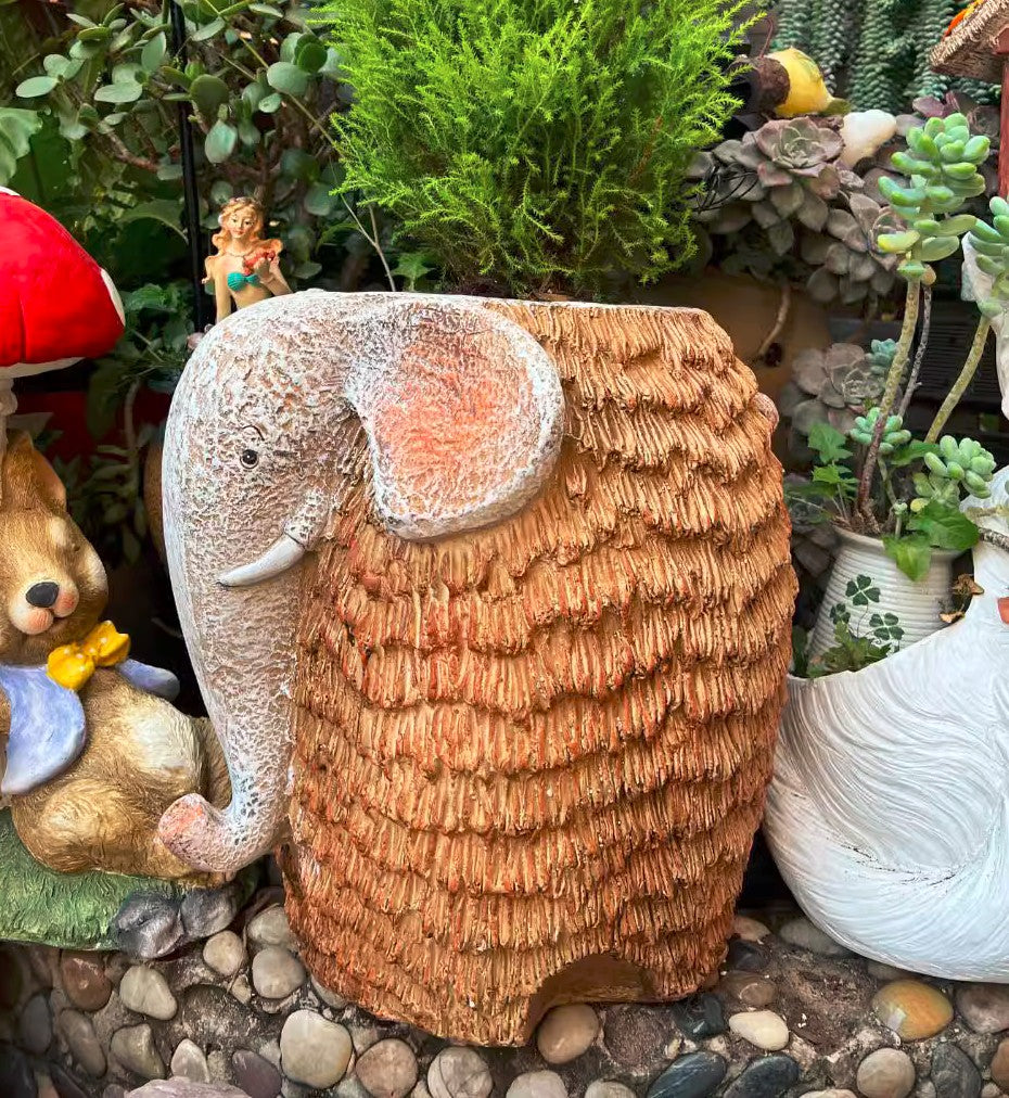 Large Elephant Flowerpot, Modern Animal Statue for Garden Ornaments, Animal Flower Pot, Resin Statue for Garden, Villa Outdoor Decor Gardening Ideas-Silvia Home Craft