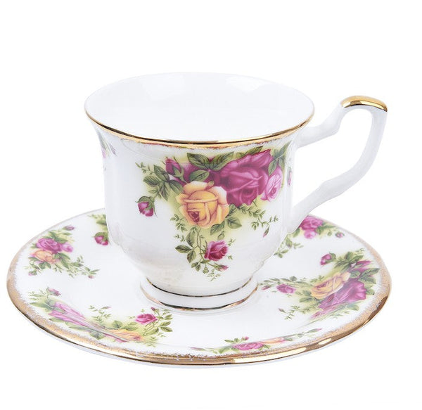 Beautiful British Flower Tea Cups, Unique Porcelain Cup and Saucer, Elegant Ceramic Coffee Cups, Creative Bone China Porcelain Tea Cup Set-Silvia Home Craft