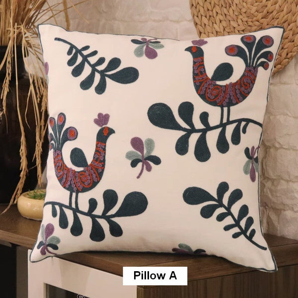 Farmhouse Embroider Cotton Pillow Covers, Love Birds Decorative Sofa Pillows, Cotton Decorative Pillows, Decorative Throw Pillows for Couch-Silvia Home Craft