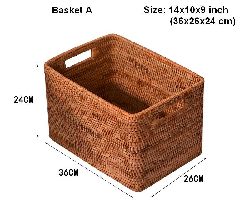 Rectangular Storage Basket, Woven Storage Baskets, Rattan Storage Basket for Clothes, Storage Baskets for Bathroom, Kitchen Storage Basket-Silvia Home Craft