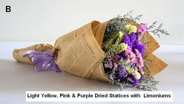 Floral Arrangement, A Bunch Dried Statices Flowers with Limoniums, Dried Flowers-Silvia Home Craft