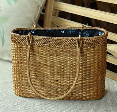 Indonesia Handmade Rattan Handbag, Woven Rattan Handbag, Natural Fiber Handbag, Small Rustic Handbag for Outdoor-Silvia Home Craft