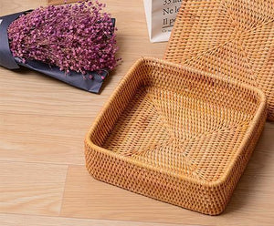 Storage Basket with Lid, Rattan Square Basket, Storage Basket with Lid, Kitchen Storage Baskets-Silvia Home Craft