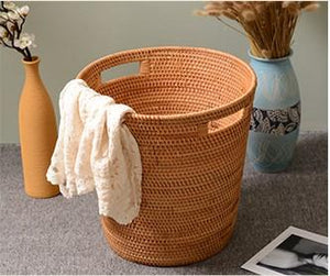 Storage Basket for Bathroom, Large Rattan Storage Basket, Laundry Round Storage Basket, Woven Storage Baskets-Silvia Home Craft