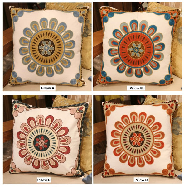 Modern Sofa Pillows for Couch, Embroider Flower Cotton Pillow Covers, Cotton Flower Decorative Pillows, Farmhouse Decorative Sofa Pillows-Silvia Home Craft