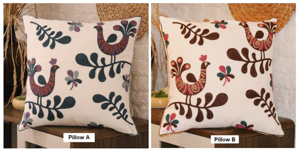 Love Birds Decorative Sofa Pillows, Cotton Decorative Pillows, Farmhouse Embroider Cotton Pillow Covers, Decorative Throw Pillows for Couch-Silvia Home Craft