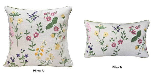 Farmhouse Sofa Decorative Pillows, Embroider Flower Cotton Pillow Covers, Spring Flower Decorative Throw Pillows, Flower Decorative Throw Pillows for Couch-Silvia Home Craft