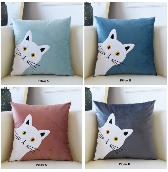 Decorative Throw Pillows, Modern Sofa Decorative Pillows, Lovely Cat Pillow Covers for Kid's Room, Cat Decorative Throw Pillows for Couch-Silvia Home Craft