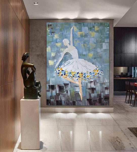 Ballet Dancer Painting, Large Painting for Bedroom, Modern Contemporary Artwork, Heavy Texture Acrylic Painting-Silvia Home Craft
