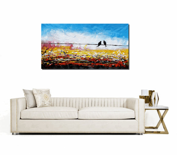 Love Birds Painting, Canvas Art, Abstract Art, Oil Painting, Wall Art, Abstract Painting, Large Art, Canvas Painting, Original Painting-Silvia Home Craft