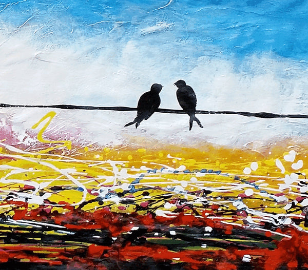Love Birds Painting, Canvas Art, Abstract Art, Oil Painting, Wall Art, Abstract Painting, Large Art, Canvas Painting, Original Painting-Silvia Home Craft