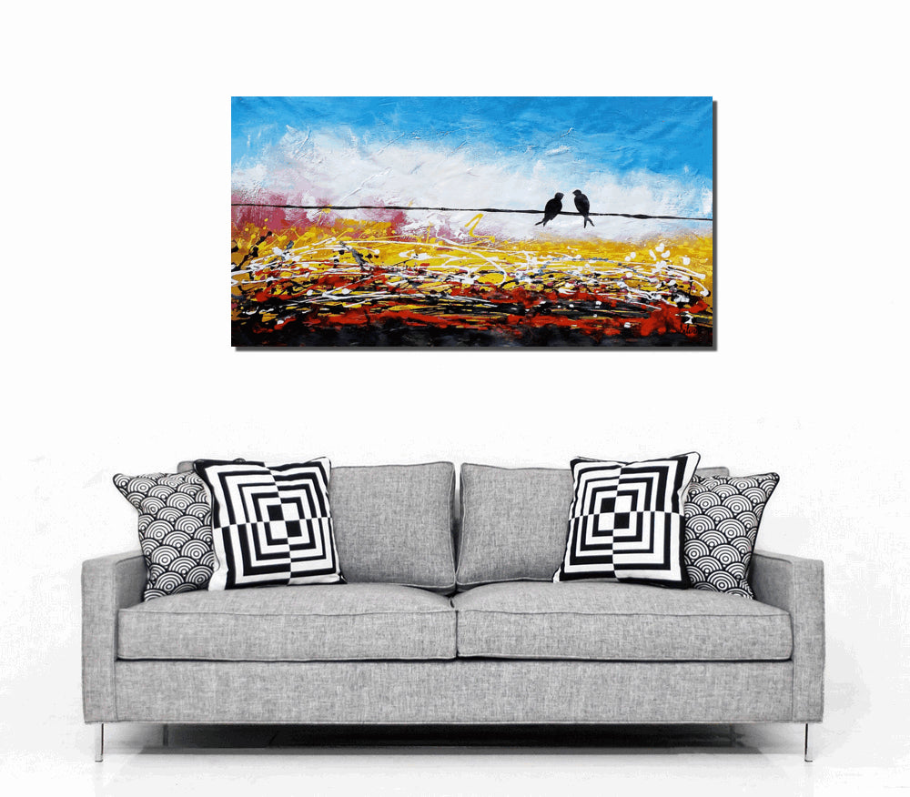 Love Birds Painting, Canvas Art, Abstract Art, Oil Painting, Wall Art, Abstract Painting, Large Art, Canvas Painting, Original Painting-Silvia Home Craft