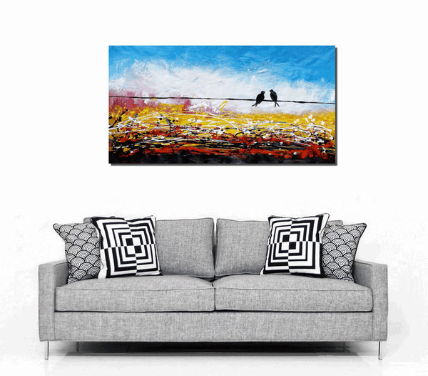 Love Birds Painting, Canvas Art, Abstract Art, Oil Painting, Wall Art, Abstract Painting, Large Art, Canvas Painting, Original Painting-Silvia Home Craft