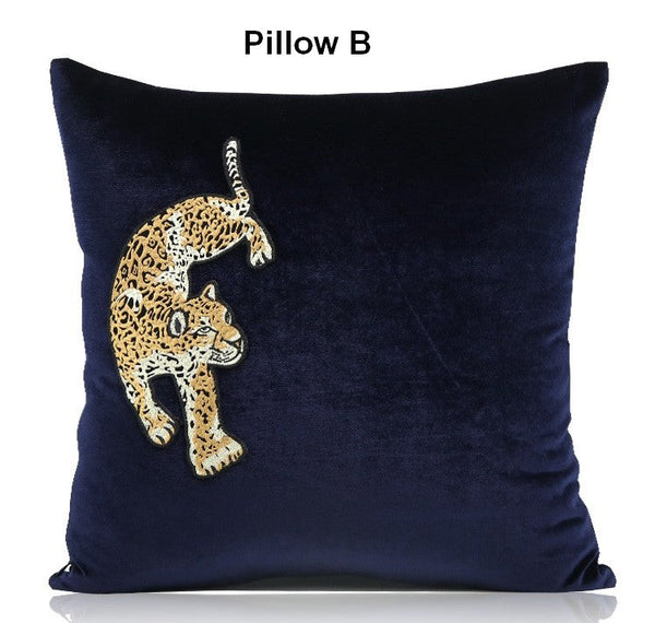 Modern Sofa Pillows, Contemporary Throw Pillows, Cheetah Decorative Throw Pillows, Blue Decorative Pillows for Living Room-Silvia Home Craft