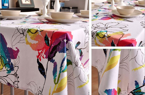 Spring Flower Tablecloth, Table Cloth, Sailcloth Table Cover, Kitchen Table Decor-Silvia Home Craft