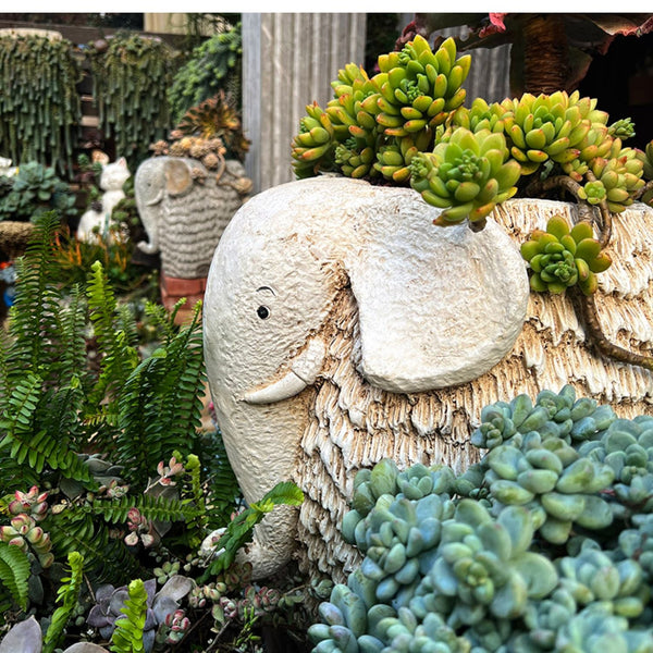 Large Elephant Flowerpot, Resin Statue for Garden, Modern Animal Statue for Garden Ornaments, Villa Outdoor Decor Gardening Ideas-Silvia Home Craft