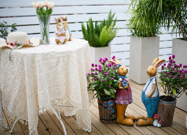Large Rabbit Statues, Rabbit Flowerpots, Animal Statue for Garden Ornament, Villa Courtyard Decor, Outdoor Decoration, Garden Decor Ideas-Silvia Home Craft