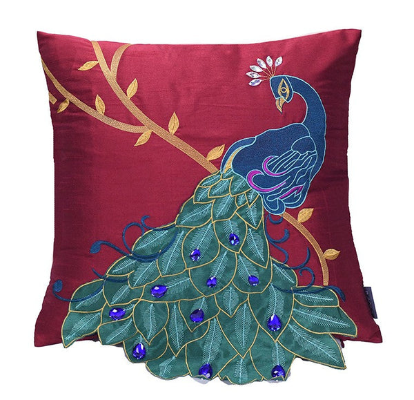 Embroider Peacock Cotton and linen Pillow Cover, Beautiful Decorative Throw Pillows, Decorative Sofa Pillows, Decorative Pillows for Couch-Silvia Home Craft