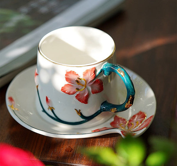 Afternoon British Tea Cups, Creative Bone China Porcelain Tea Cup Set, Traditional English Tea Cups and Saucers, Unique Ceramic Coffee Cups-Silvia Home Craft
