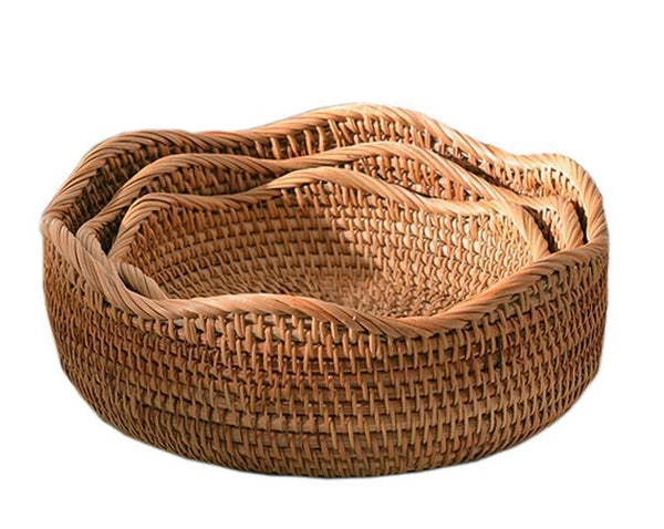 Woven Round Storage Baskets, Rattan Storage Baskets, Storage Baskets for Kitchen, Pantry Storage Baskets-Silvia Home Craft
