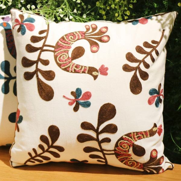 Farmhouse Embroider Cotton Pillow Covers, Love Birds Decorative Sofa Pillows, Cotton Decorative Pillows, Decorative Throw Pillows for Couch-Silvia Home Craft