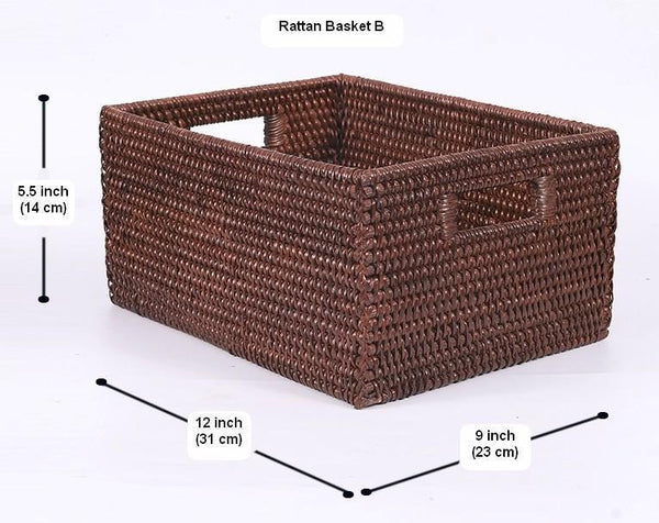 Rectangular Storage Baskets, Storage Baskets for Kitchen, Large Brown Woven Storage Baskets, Storage Baskets for Shelves-Silvia Home Craft