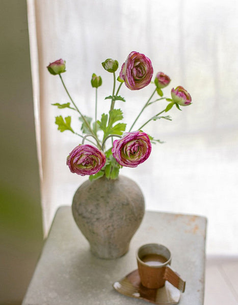 Flower Arrangement Ideas for Dining Room Table, Ranunculus Asiaticus Flowers, Simple Modern Floral Arrangement Ideas for Home Decoration, Spring Artificial Floral for Bedroom-Silvia Home Craft