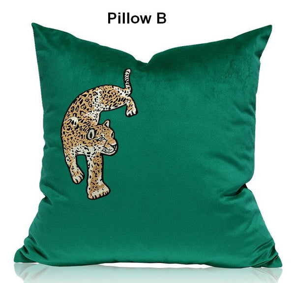 Modern Sofa Pillows, Green Decorative Pillows for Living Room, Contemporary Throw Pillows, Cheetah Decorative Cushion-Silvia Home Craft