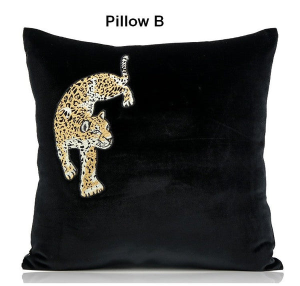 Contemporary Throw Pillows, Cheetah Decorative Throw Pillows, Modern Sofa Pillows, Black Decorative Pillows for Living Room-Silvia Home Craft